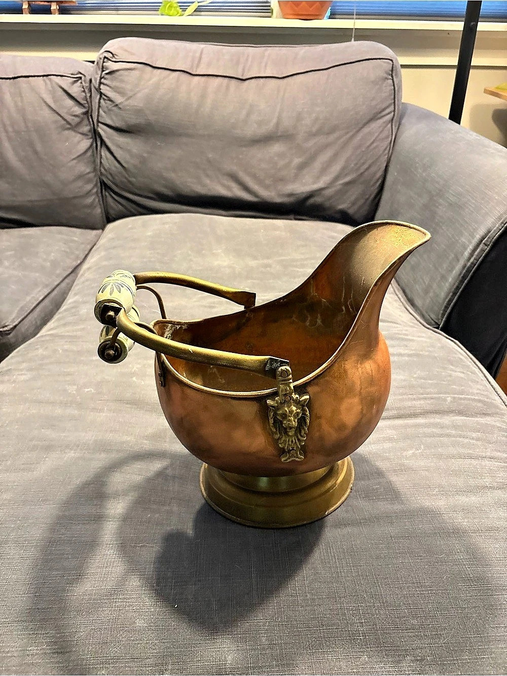 Copper-Tone Serving Pitcher with Painted Handle
